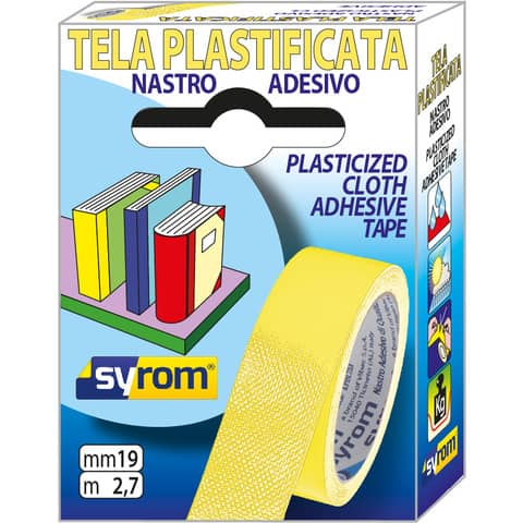 Nastro adesivo in tela Tes 702 SYROM formato 19 mm x 2,7 m - materiale tela plastificata giallo - 7566